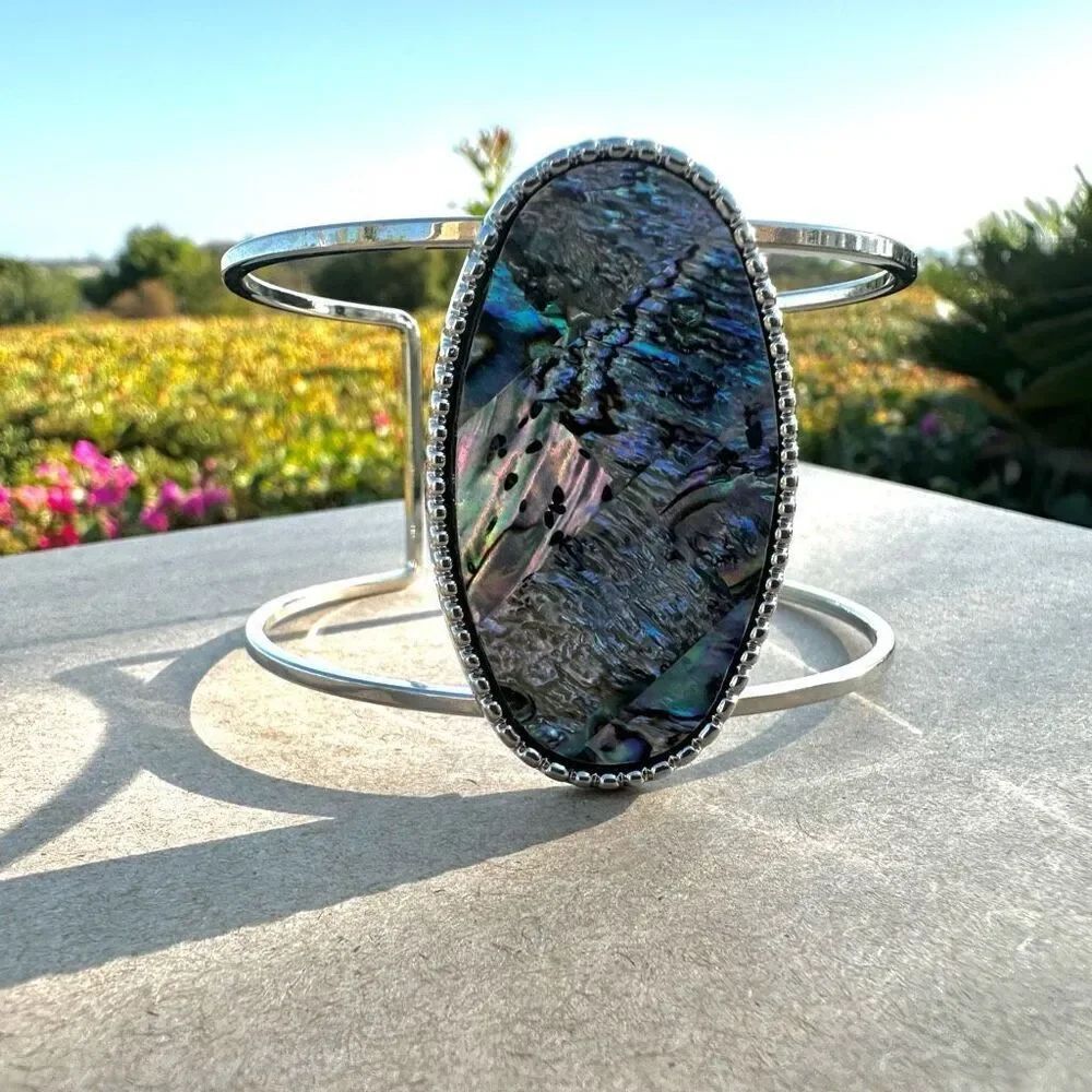 Oval abalone open cuff bracelet